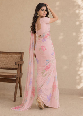 Pink Handloom Chiffon Pure Silk Saree With Blouse Piece