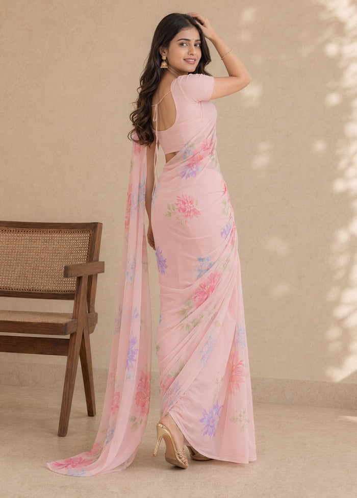 Pink Handloom Chiffon Pure Silk Saree With Blouse Piece