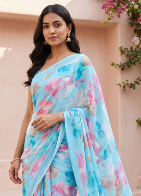 Green Handloom Chiffon Pure Silk Saree With Blouse Piece