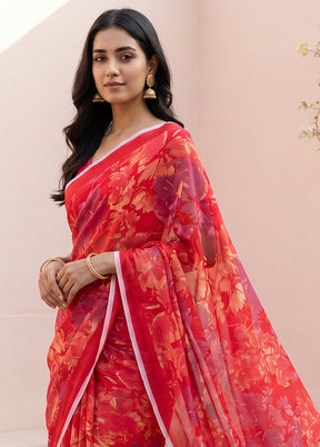 Red Handloom Chiffon Pure Silk Saree With Blouse Piece