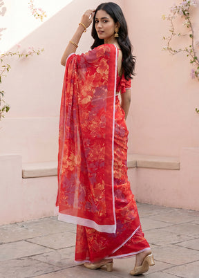 Red Handloom Chiffon Pure Silk Saree With Blouse Piece