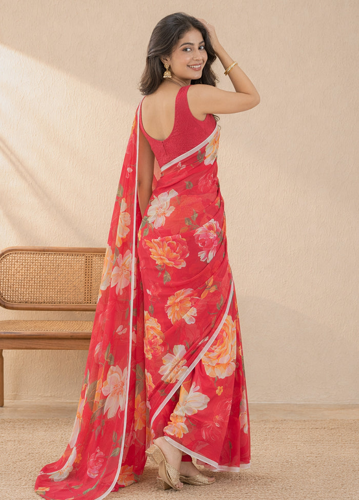 Red Handloom Chiffon Pure Silk Saree With Blouse Piece