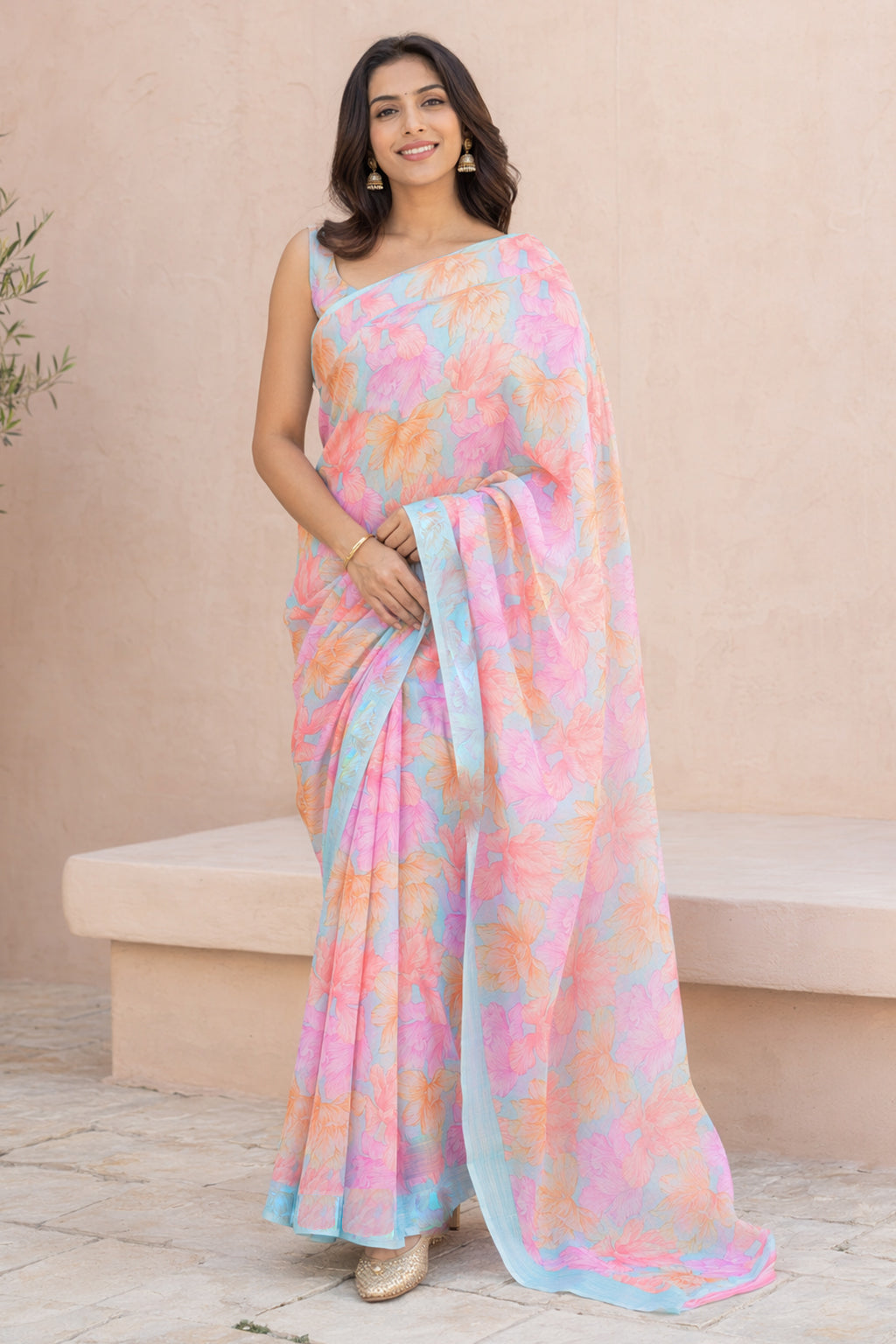 Pink Handloom Chiffon Pure Silk Saree With Blouse Piece