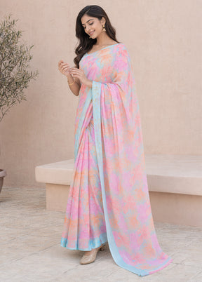 Pink Handloom Chiffon Pure Silk Saree With Blouse Piece