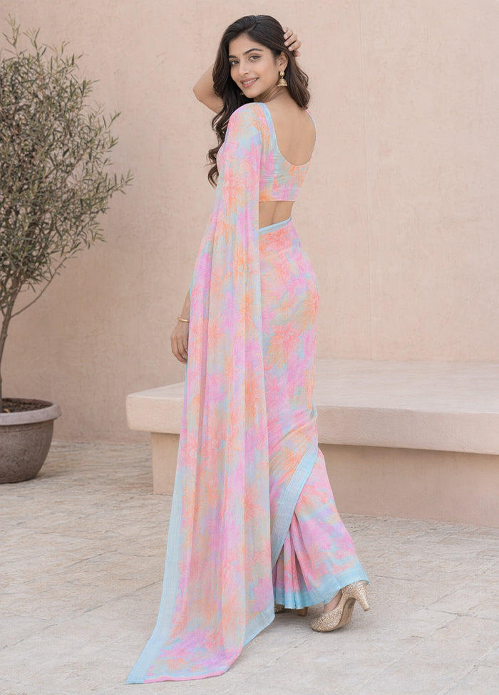 Pink Handloom Chiffon Pure Silk Saree With Blouse Piece