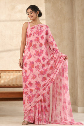 Pink Handloom Chiffon Pure Silk Saree With Blouse Piece