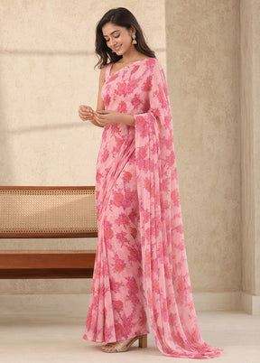 Pink Handloom Chiffon Pure Silk Saree With Blouse Piece