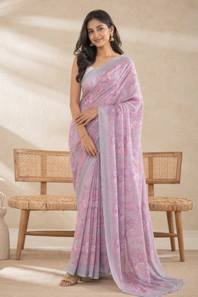 Grey Handloom Chiffon Pure Silk Saree With Blouse Piece