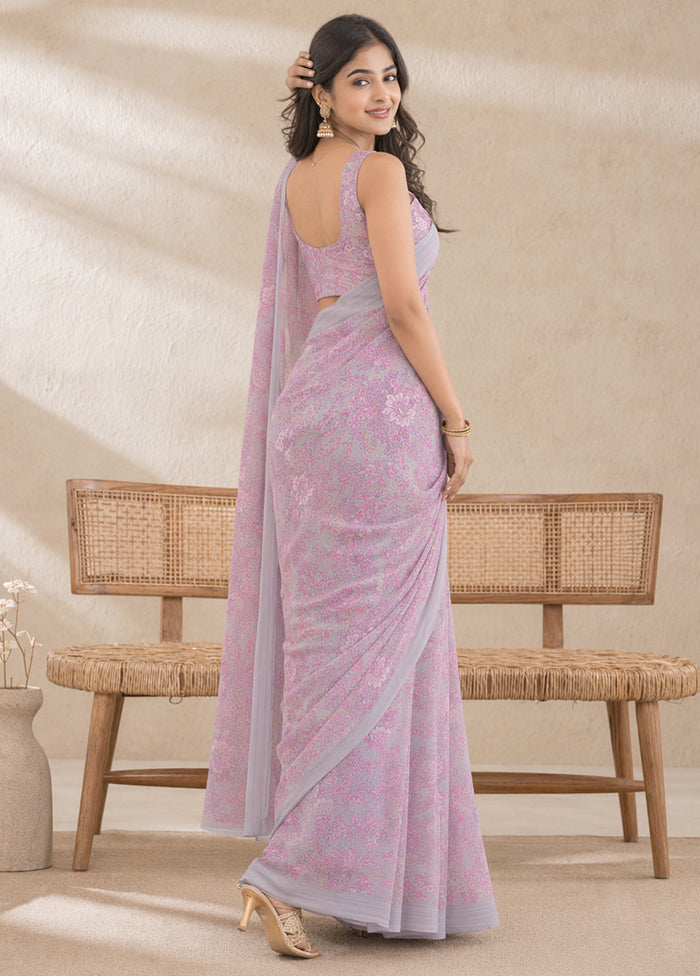 Grey Handloom Chiffon Pure Silk Saree With Blouse Piece