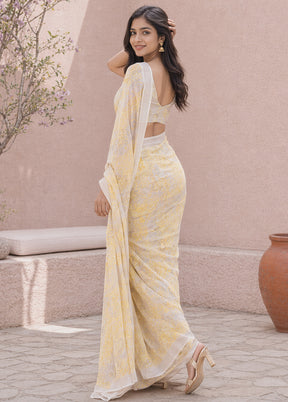 Cream Handloom Chiffon Pure Silk Saree With Blouse Piece