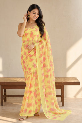 Yellow Handloom Chiffon Pure Silk Saree With Blouse Piece