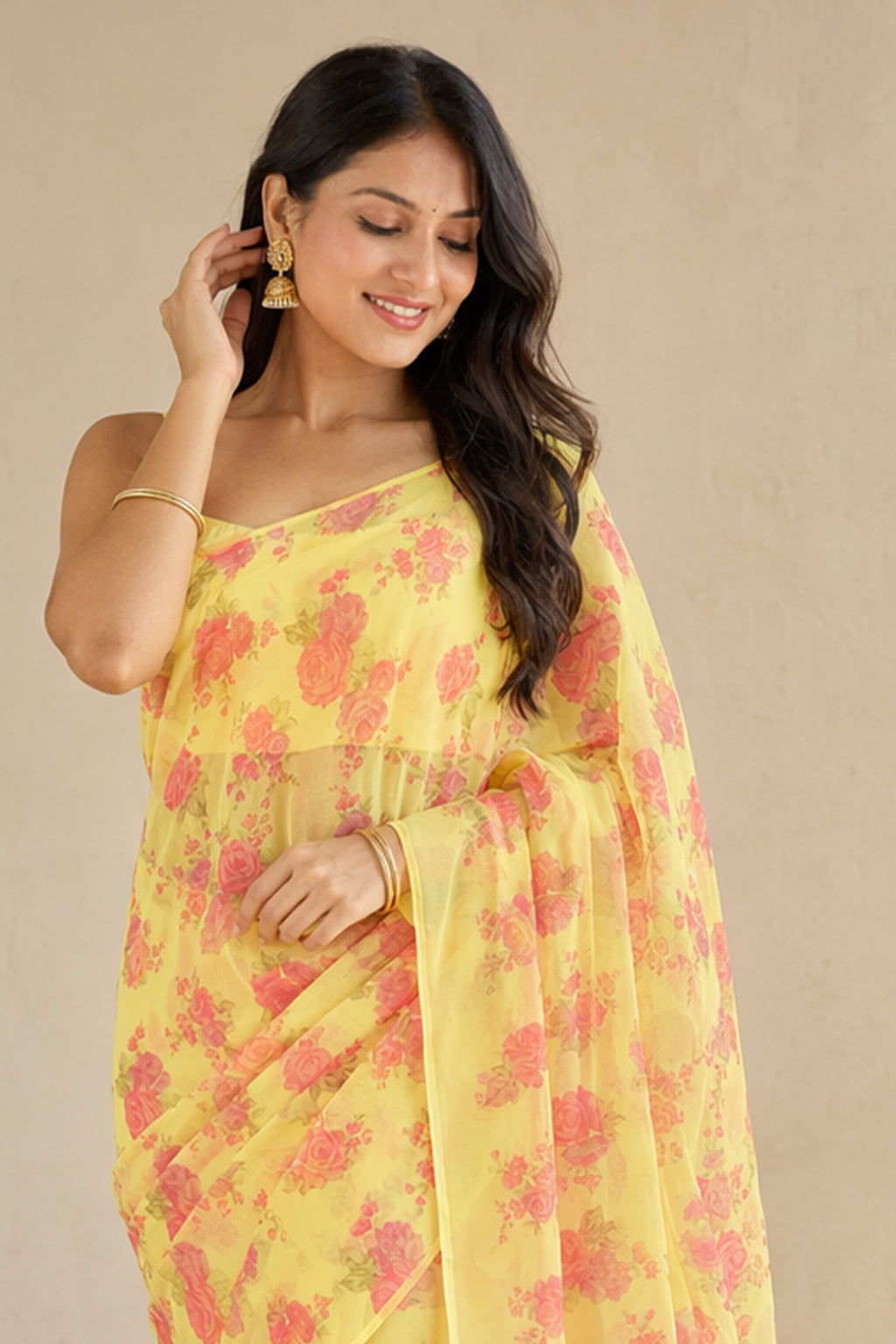 Yellow Handloom Chiffon Pure Silk Saree With Blouse Piece
