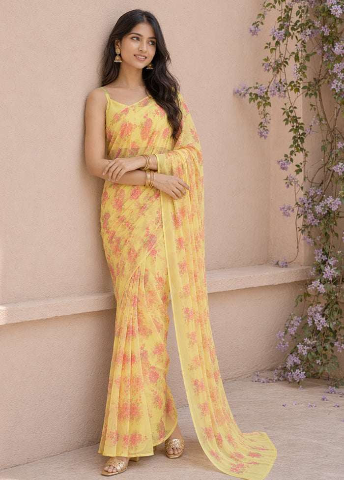 Yellow Handloom Chiffon Pure Silk Saree With Blouse Piece