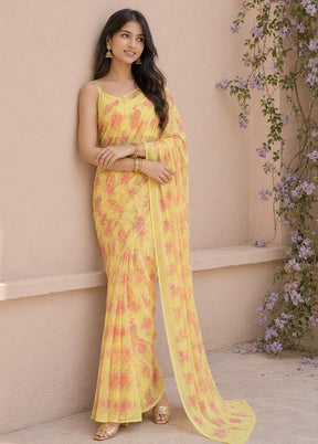 Yellow Handloom Chiffon Pure Silk Saree With Blouse Piece