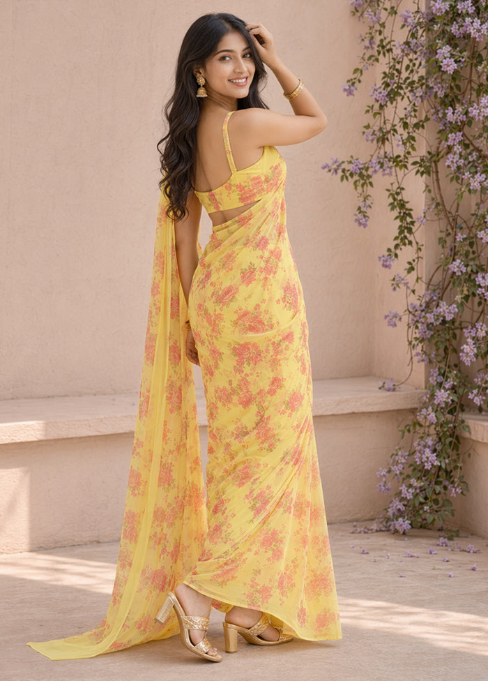 Yellow Handloom Chiffon Pure Silk Saree With Blouse Piece