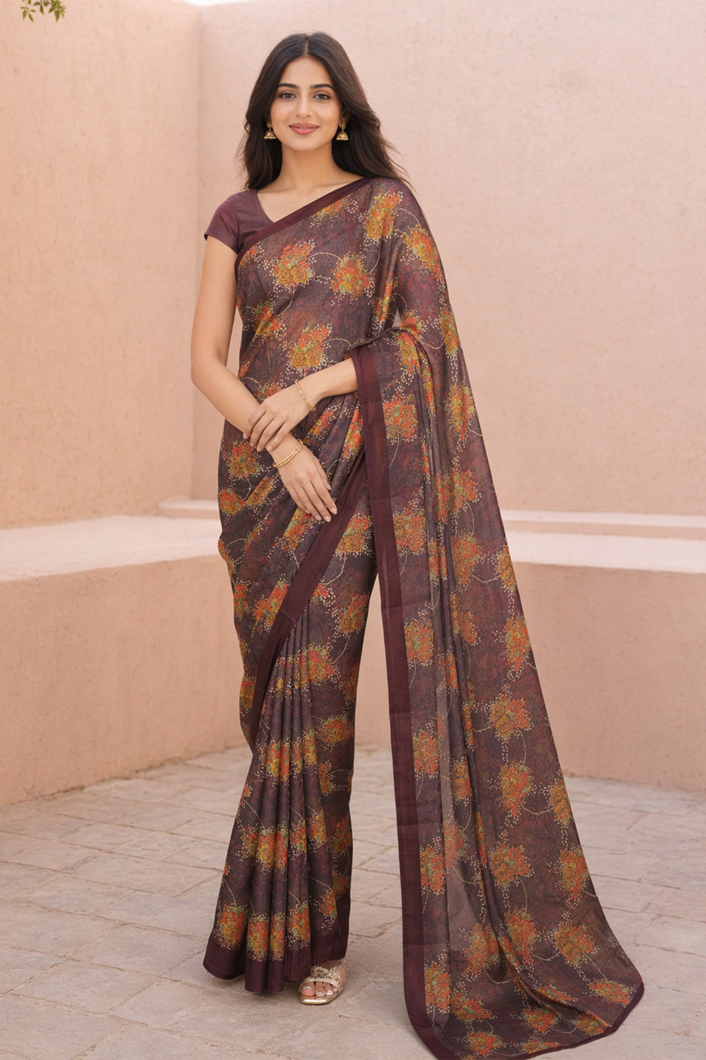 Maroon Handloom Chiffon Pure Silk Saree With Blouse Piece