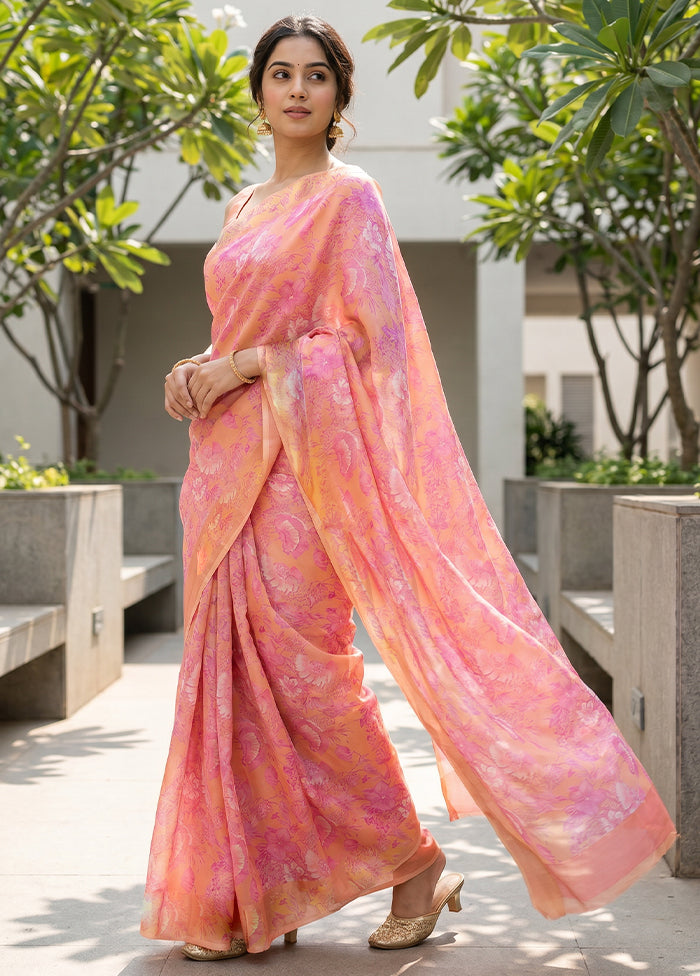 Pink Handloom Chiffon Pure Silk Saree With Blouse Piece