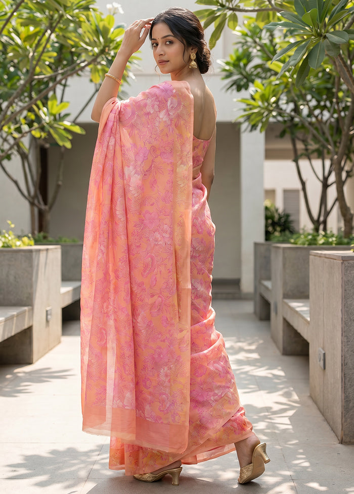 Pink Handloom Chiffon Pure Silk Saree With Blouse Piece