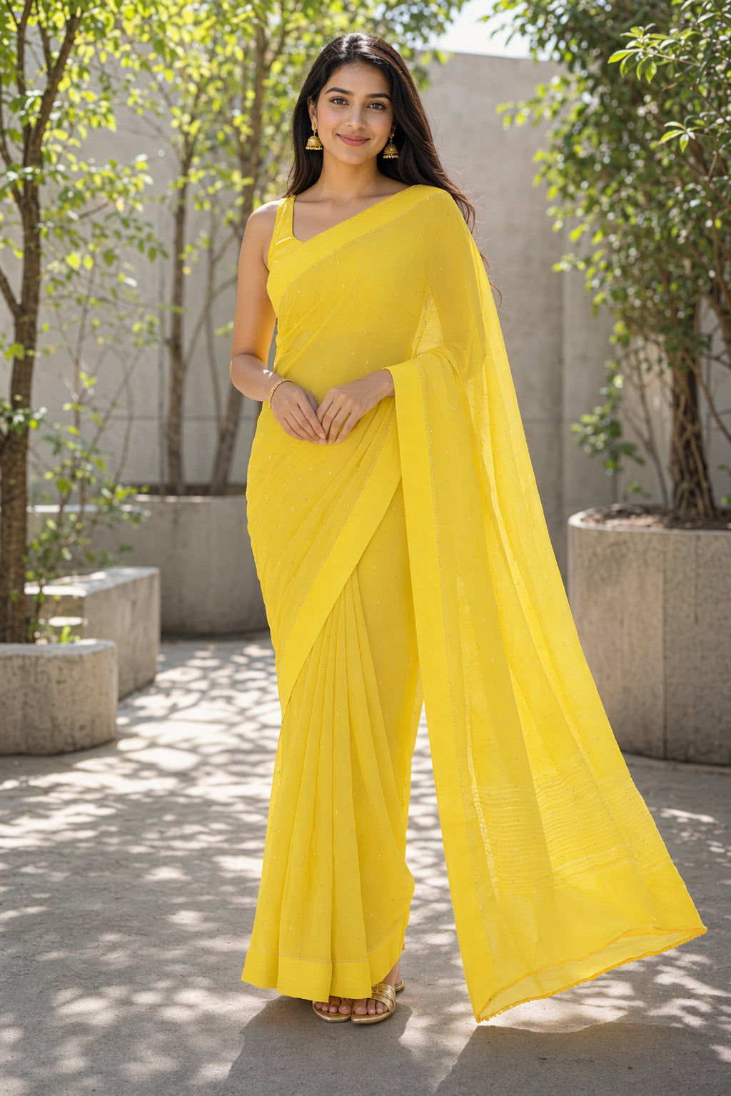 Yellow Handloom Chiffon Pure Silk Saree With Blouse Piece