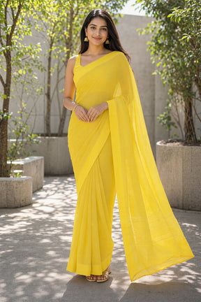 Yellow Handloom Chiffon Pure Silk Saree With Blouse Piece