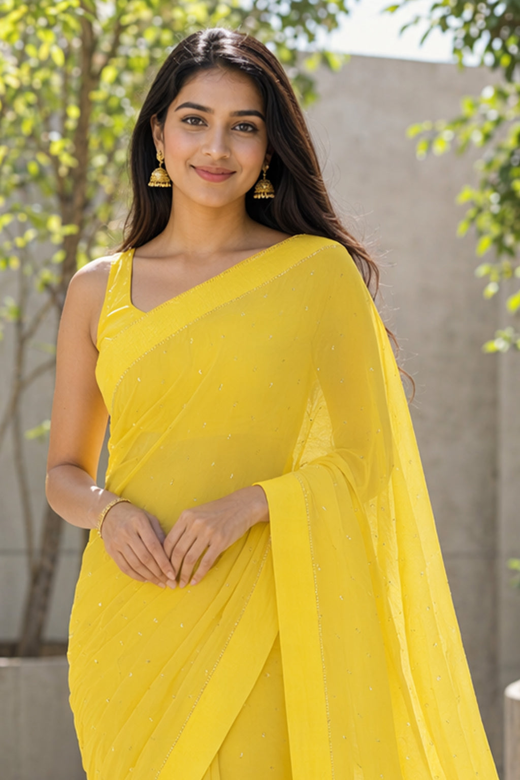 Yellow Handloom Chiffon Pure Silk Saree With Blouse Piece