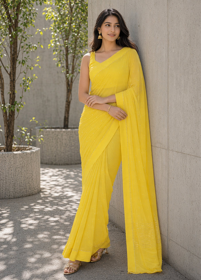 Yellow Handloom Chiffon Pure Silk Saree With Blouse Piece