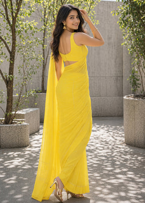 Yellow Handloom Chiffon Pure Silk Saree With Blouse Piece
