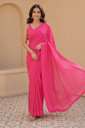 Pink Handloom Chiffon Pure Silk Saree With Blouse Piece