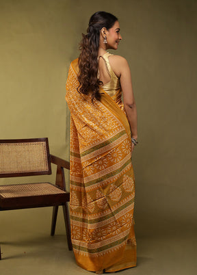 Yellow Chanderi Cotton Saree With Blouse Piece
