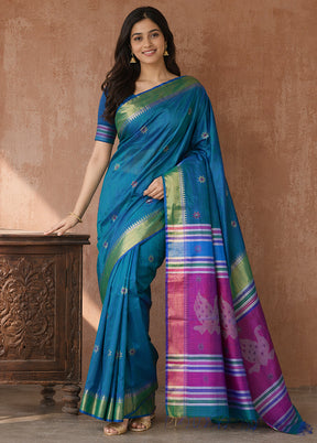 Multicolor kalakshetra Silk Saree With Blouse Piece