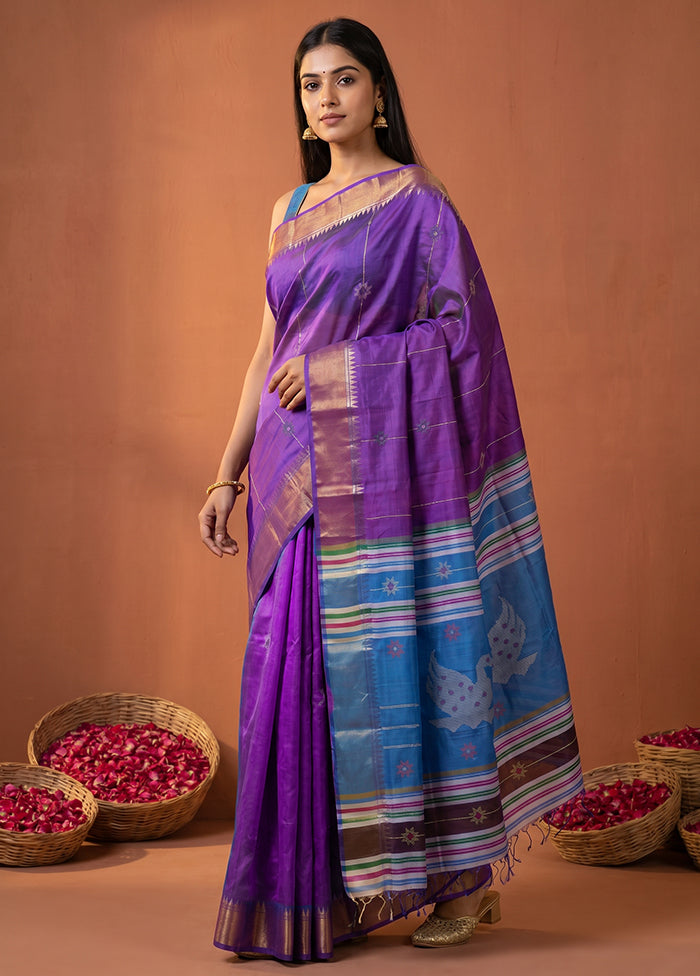 Multicolor kalakshetra Pure Silk Saree With Blouse Piece