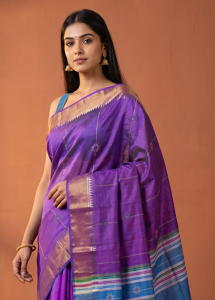 Multicolor kalakshetra Pure Silk Saree With Blouse Piece