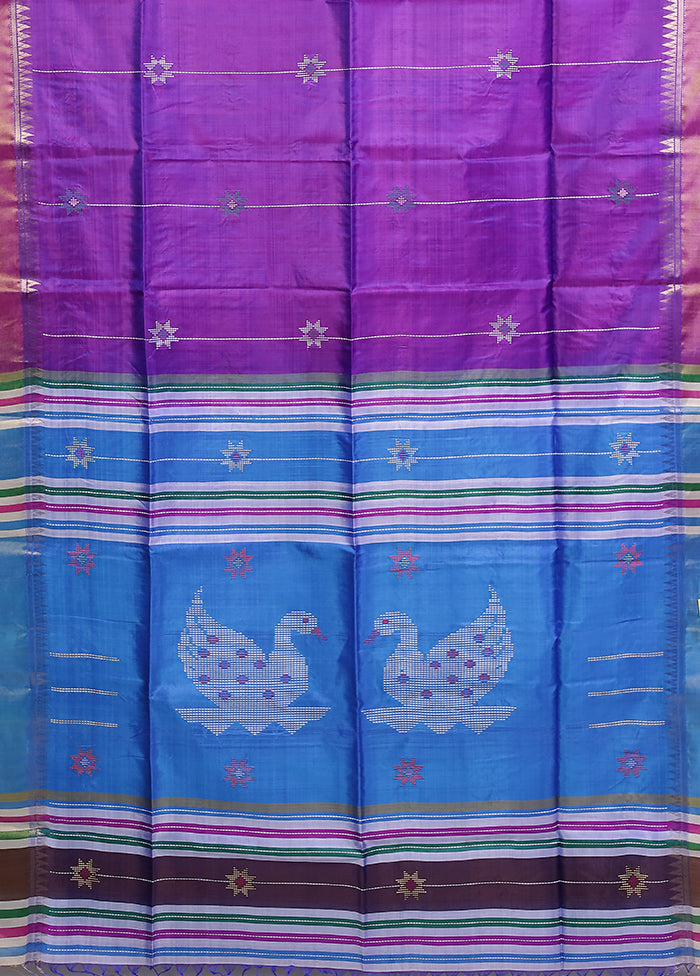 Multicolor kalakshetra Pure Silk Saree With Blouse Piece