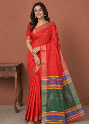 Multicolor kalakshetra Silk Saree With Blouse Piece