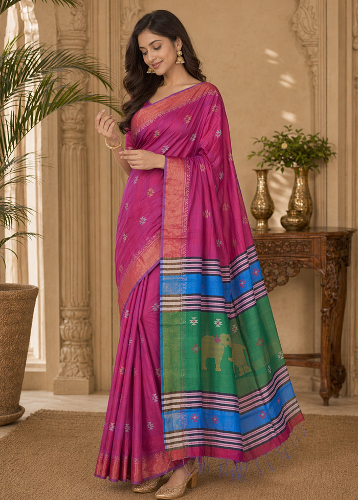 Multicolor kalakshetra Silk Saree With Blouse Piece