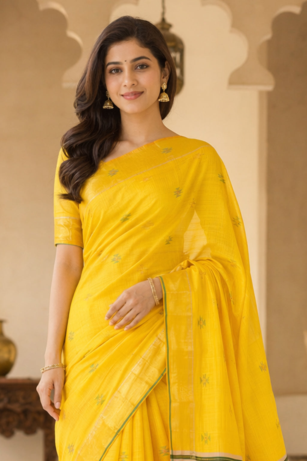 Multicolor kalakshetra Silk Saree With Blouse Piece
