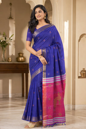 Multicolor kalakshetra Silk Saree With Blouse Piece