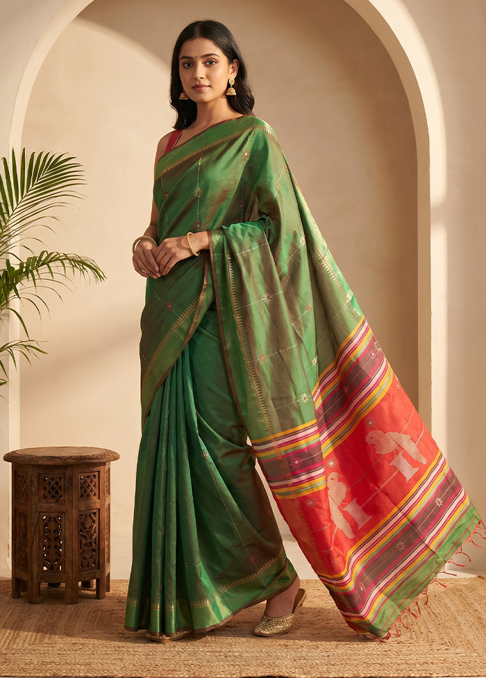 Multicolor kalakshetra Pure Silk Saree With Blouse Piece