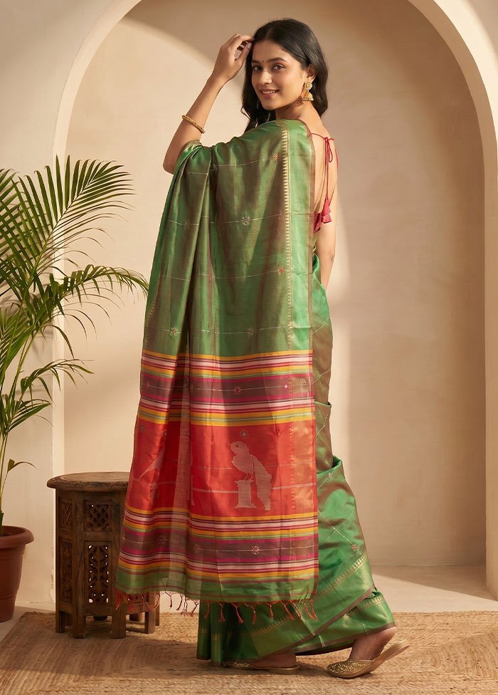 Multicolor kalakshetra Pure Silk Saree With Blouse Piece