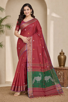 Multicolor kalakshetra Silk Saree With Blouse Piece
