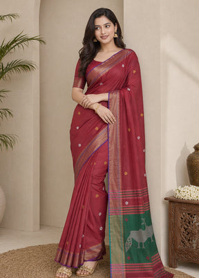 Multicolor kalakshetra Silk Saree With Blouse Piece