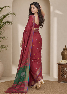 Multicolor kalakshetra Silk Saree With Blouse Piece