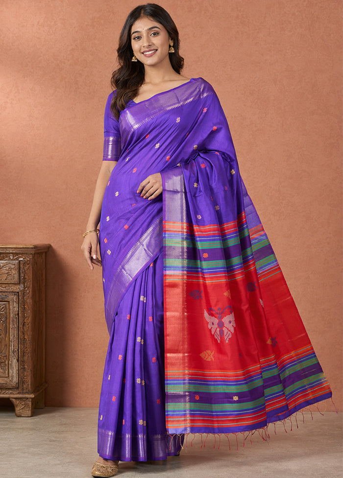 Multicolor kalakshetra Silk Saree With Blouse Piece