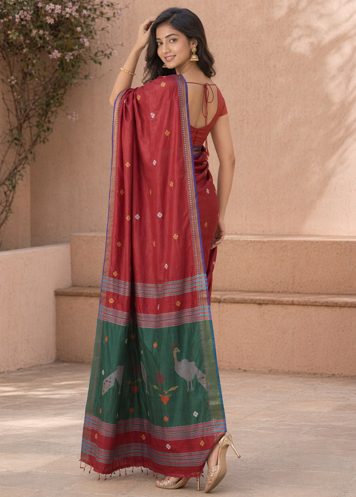 Multicolor kalakshetra Silk Saree With Blouse Piece