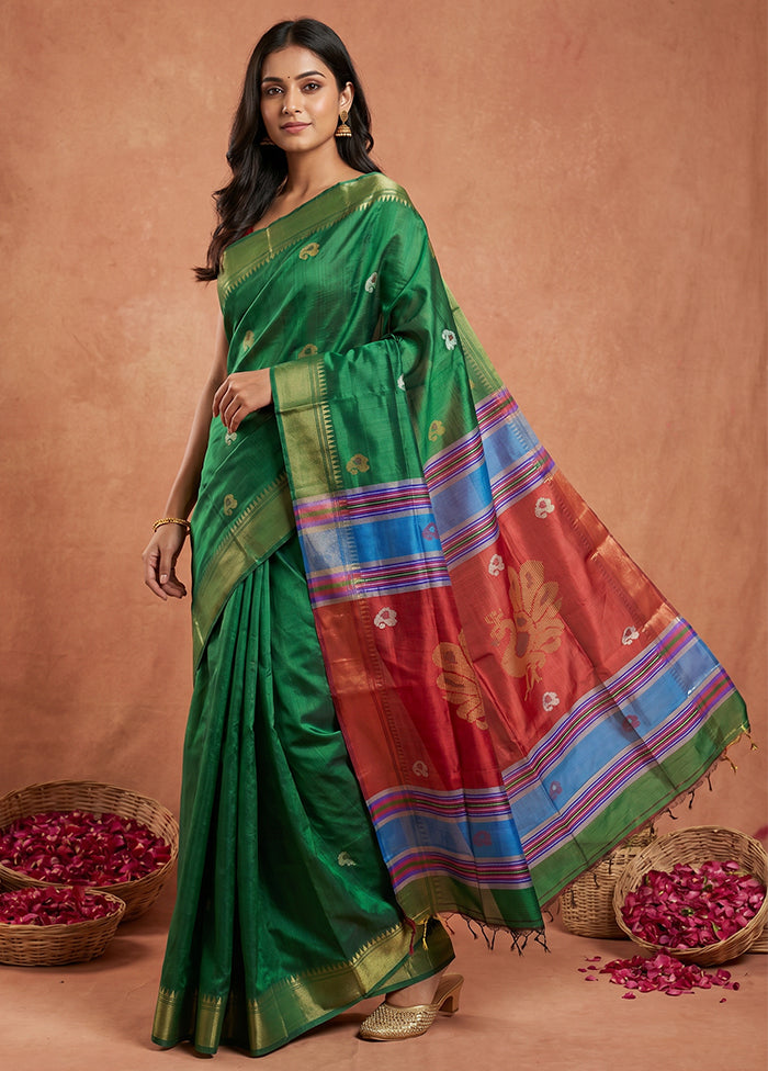 Multicolor kalakshetra Pure Silk Saree With Blouse Piece