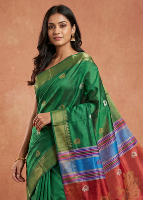 Multicolor kalakshetra Pure Silk Saree With Blouse Piece