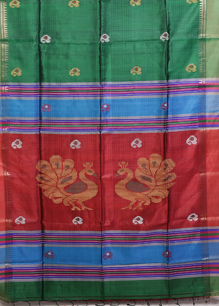 Multicolor kalakshetra Pure Silk Saree With Blouse Piece