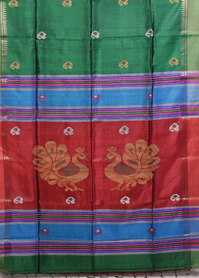 Multicolor kalakshetra Pure Silk Saree With Blouse Piece