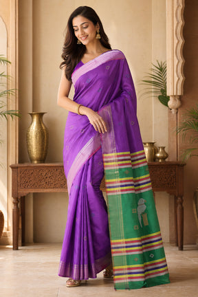 Multicolor kalakshetra Silk Saree With Blouse Piece
