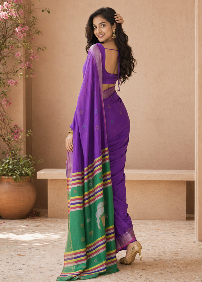 Multicolor kalakshetra Silk Saree With Blouse Piece